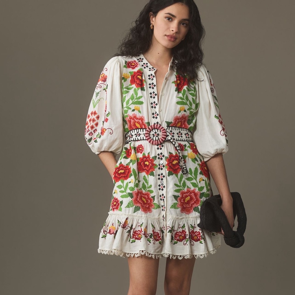 FARM RIO EMBROIDERED FLORAL MINI DRESS 💛🌹💜🌺🌻🩷🌼❤️🌷🩵🌸SIZE LARGE💖NWT